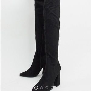 Truffle Collection thigh high heeled boots in black